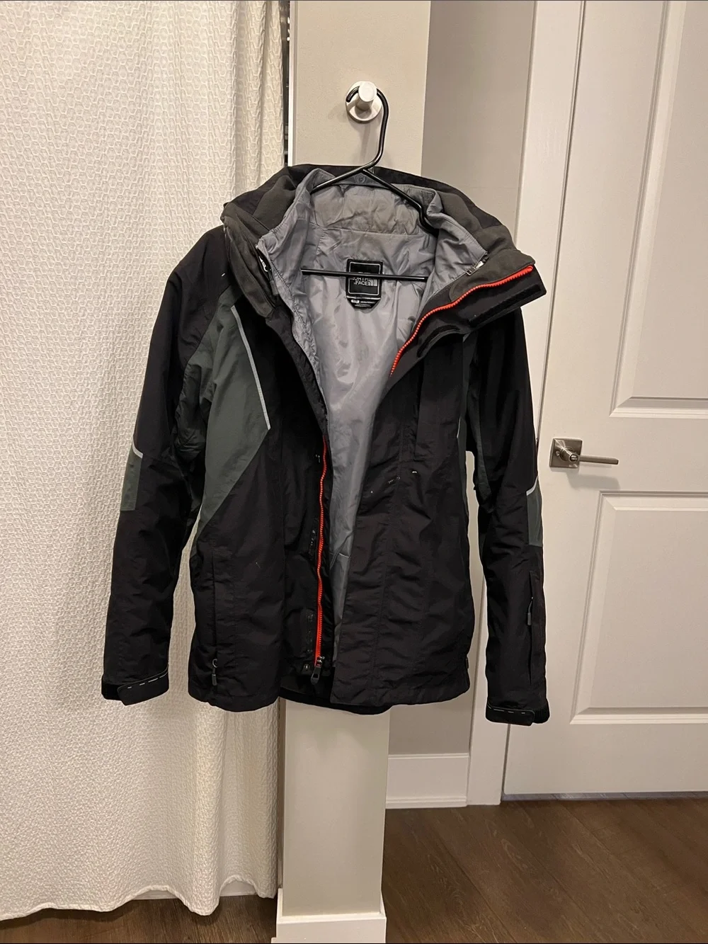 The North Face Black and Gray Ski Jacket with Red Trim